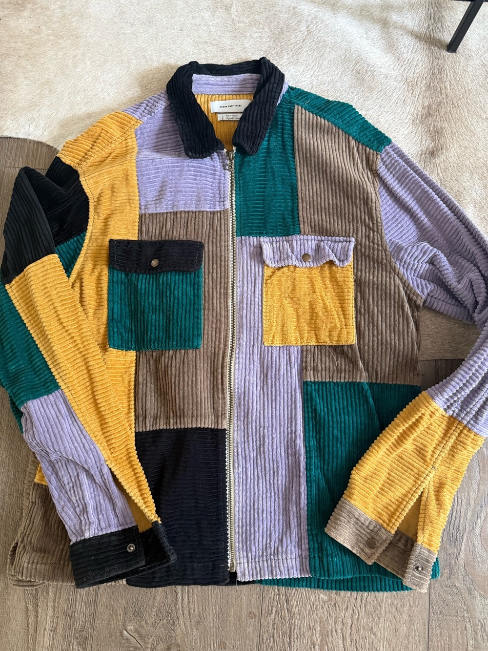Corduroy Patchwork Zip-Front Sweater Jacket - Multicolor/ Urban Outfitters